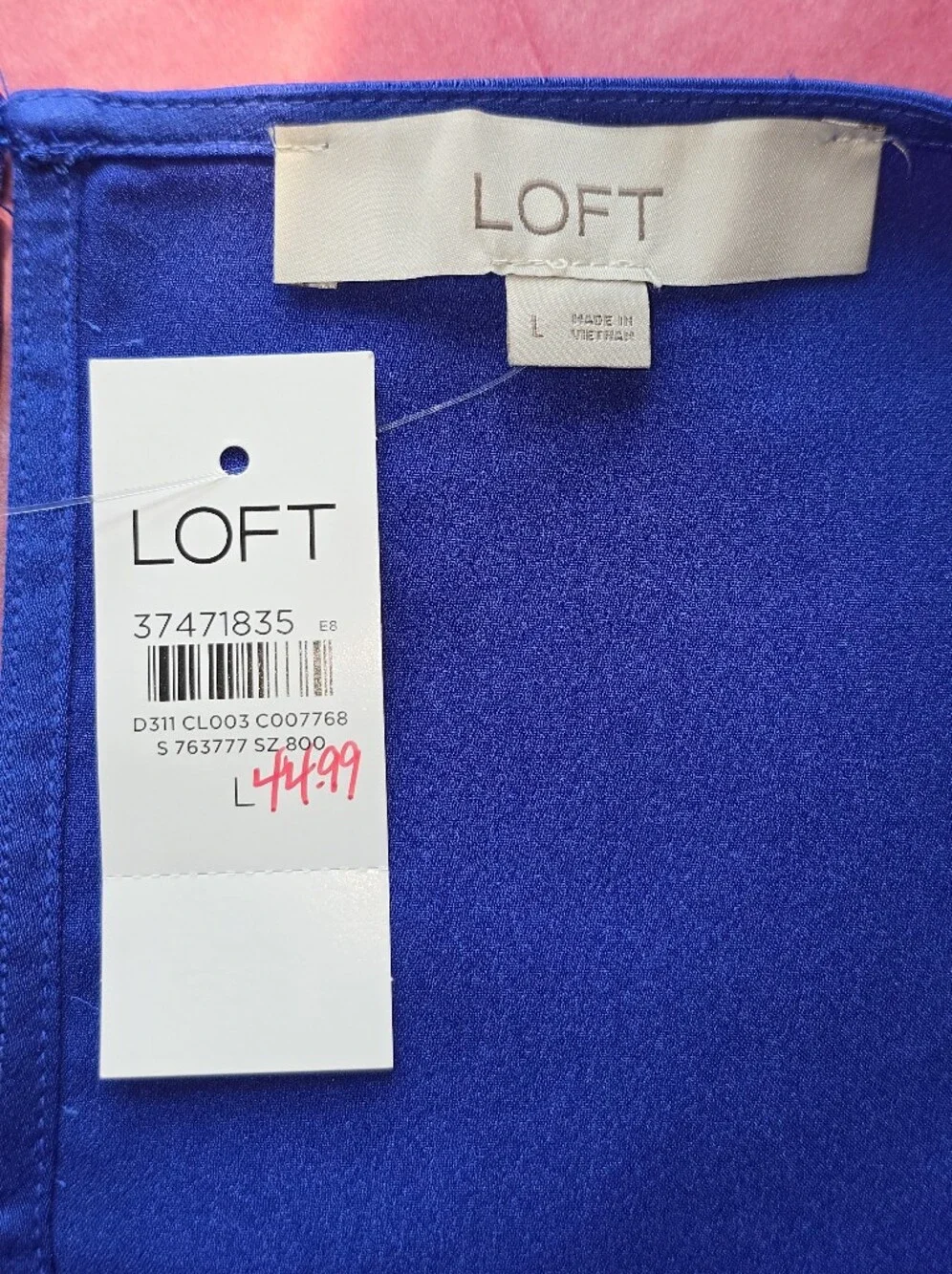 LOFT Sapphire Blue Satin Cropped Bubble Hem Long Sleeve Blouse NEW L